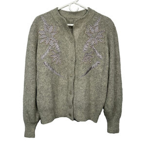 Vintage‎ Golden Girls Gray Beaded Cardigan Sweater M/L